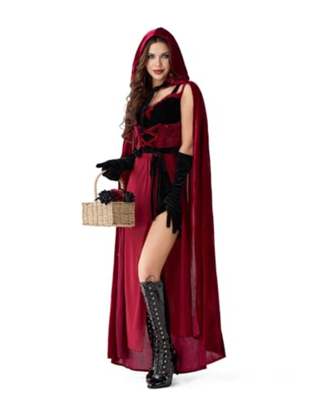 Little Red Riding Hood Costume Velvet Hooded Cape Dress Set